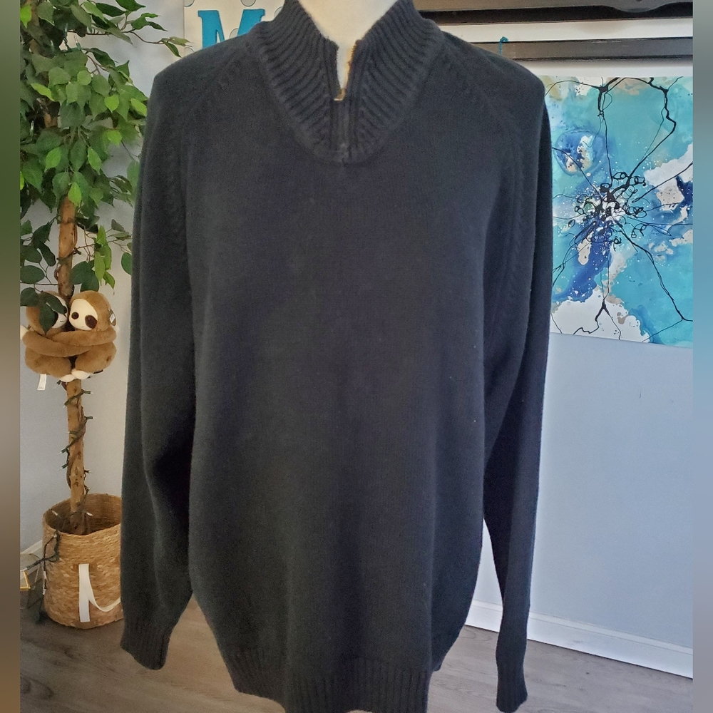 TOMMY BAHAMA Cotton Quarter Zip Fisherman Pullover L